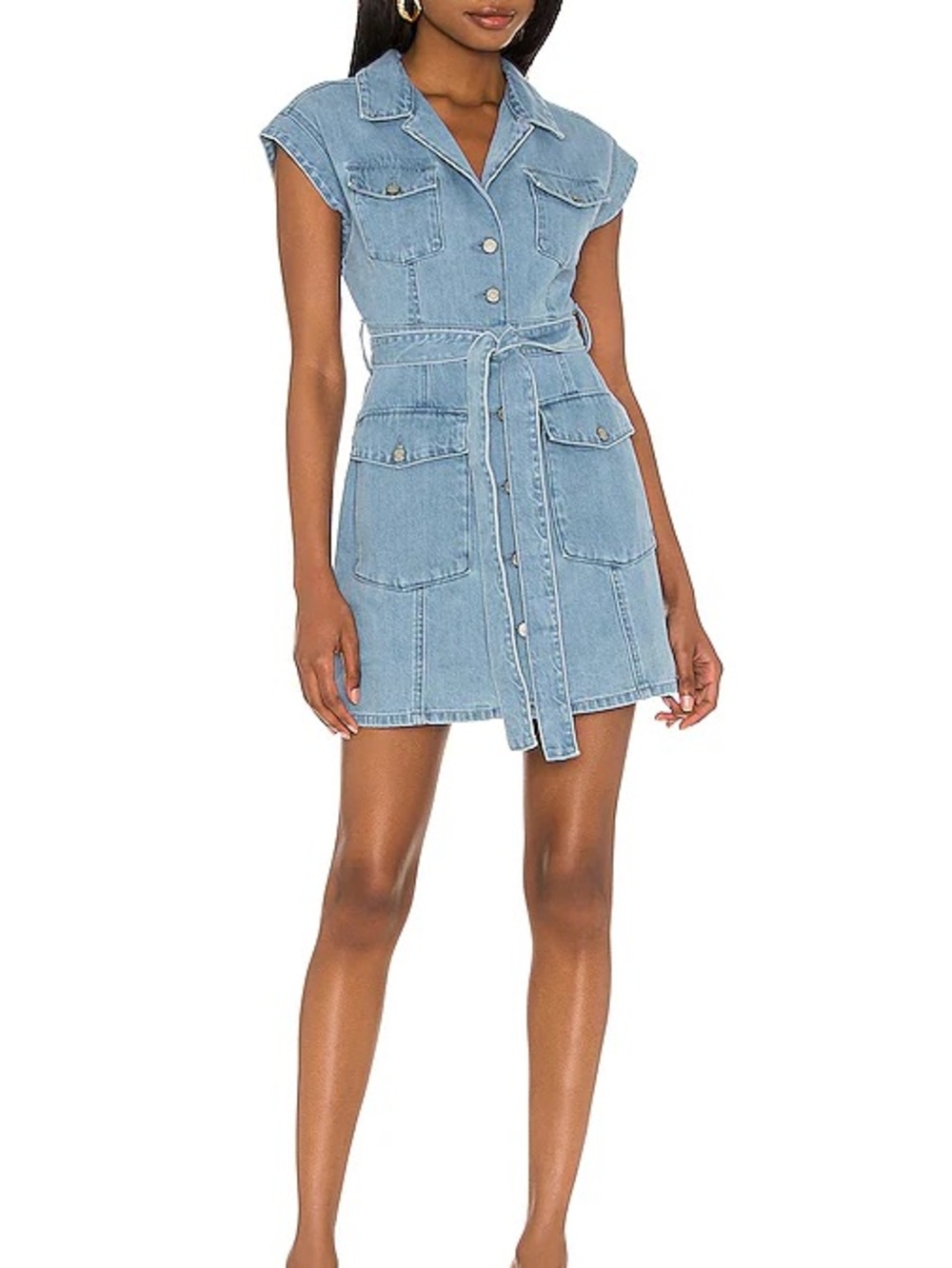 Revolve- Boyish - Light Blue distressed Denim Dress with Tie Belt